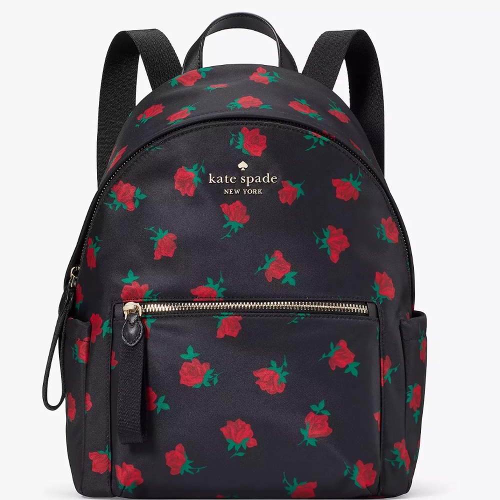 Kate Spade Rose Toss Print Medium Backpack+ Medium Wristlet NWT